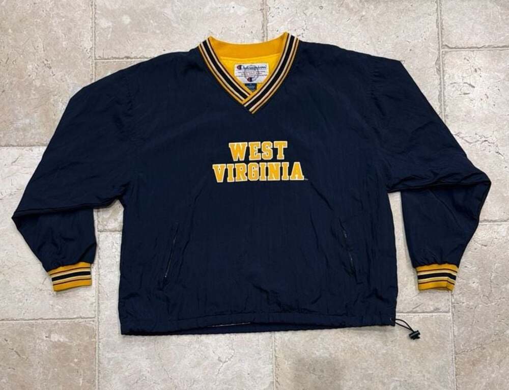 Vintage Champion West Virginia Mountaineers V-Neck Windshirt Pullover Jacket